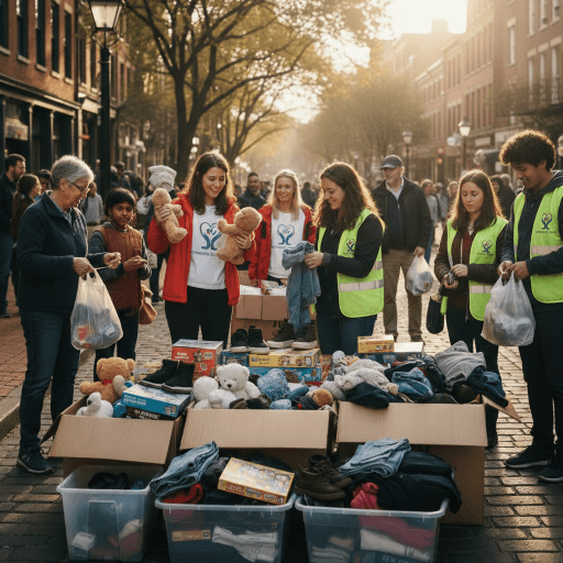 Bénévoles emballant les cadeaux de Noël Solidaire